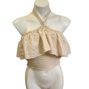 Knit Strapless Cropped Top sz L Eyelet Details cottagecore Whimsy